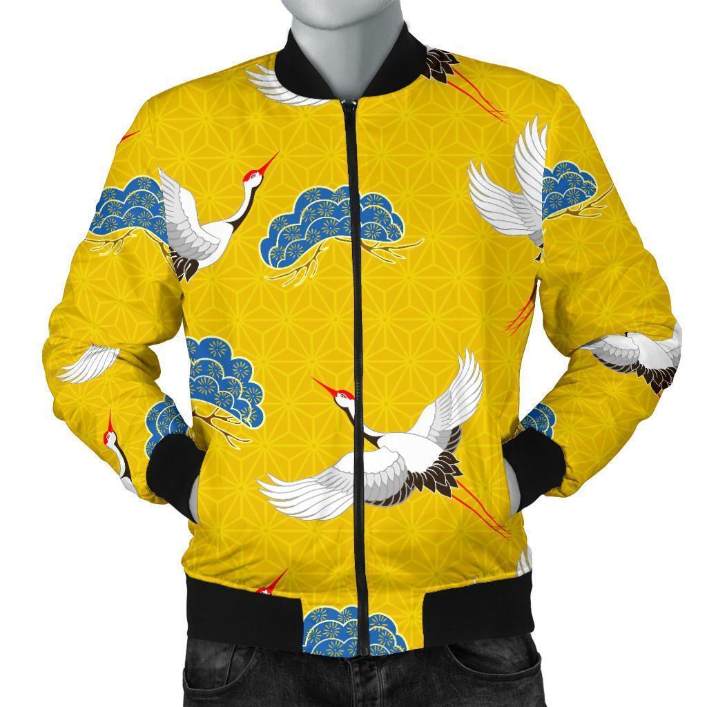 Heron Japanese Pattern Print Men's Bomber Jacket-grizzshop