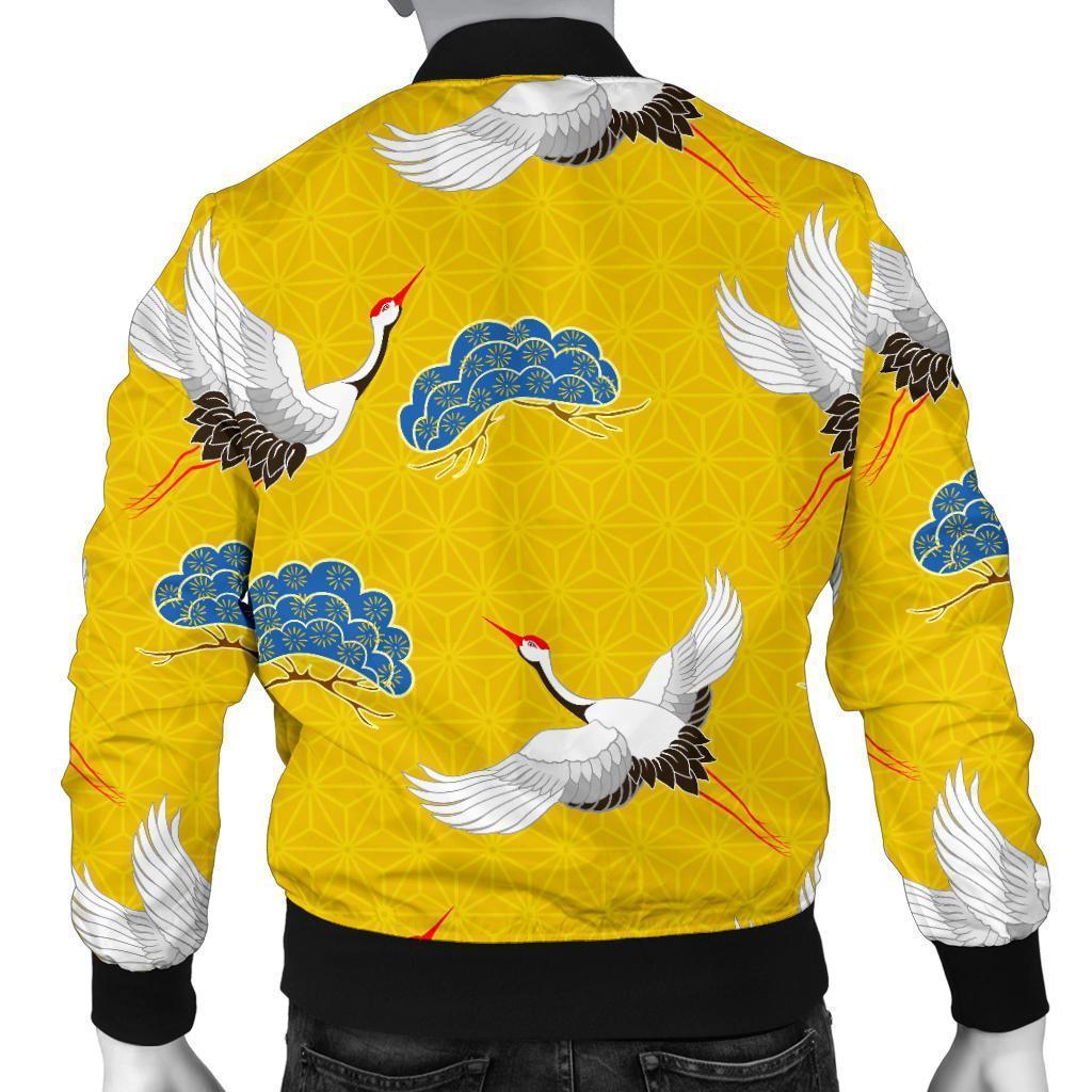 Heron Japanese Pattern Print Men's Bomber Jacket-grizzshop