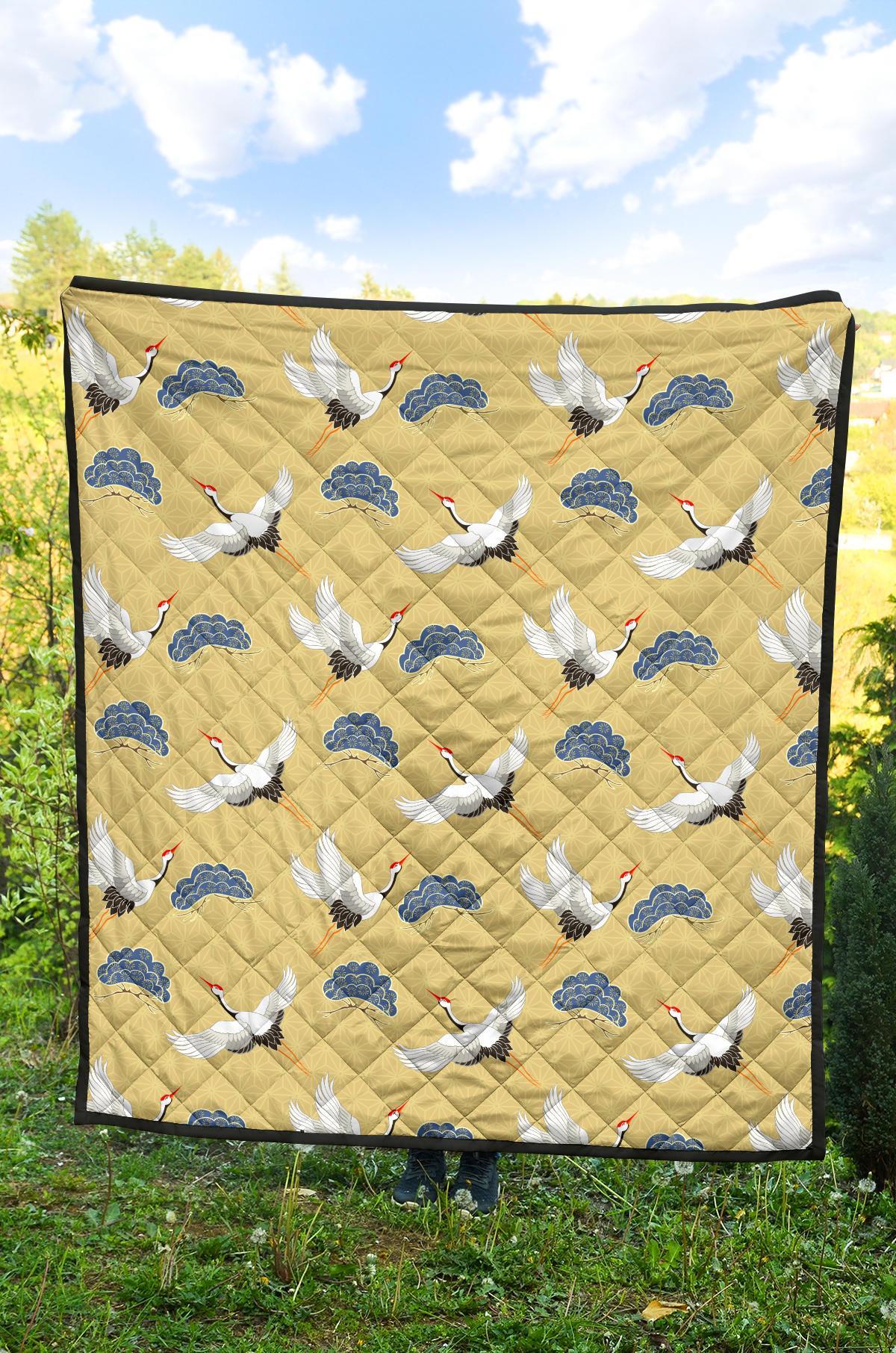 Heron Japanese Pattern Print Quilt-grizzshop