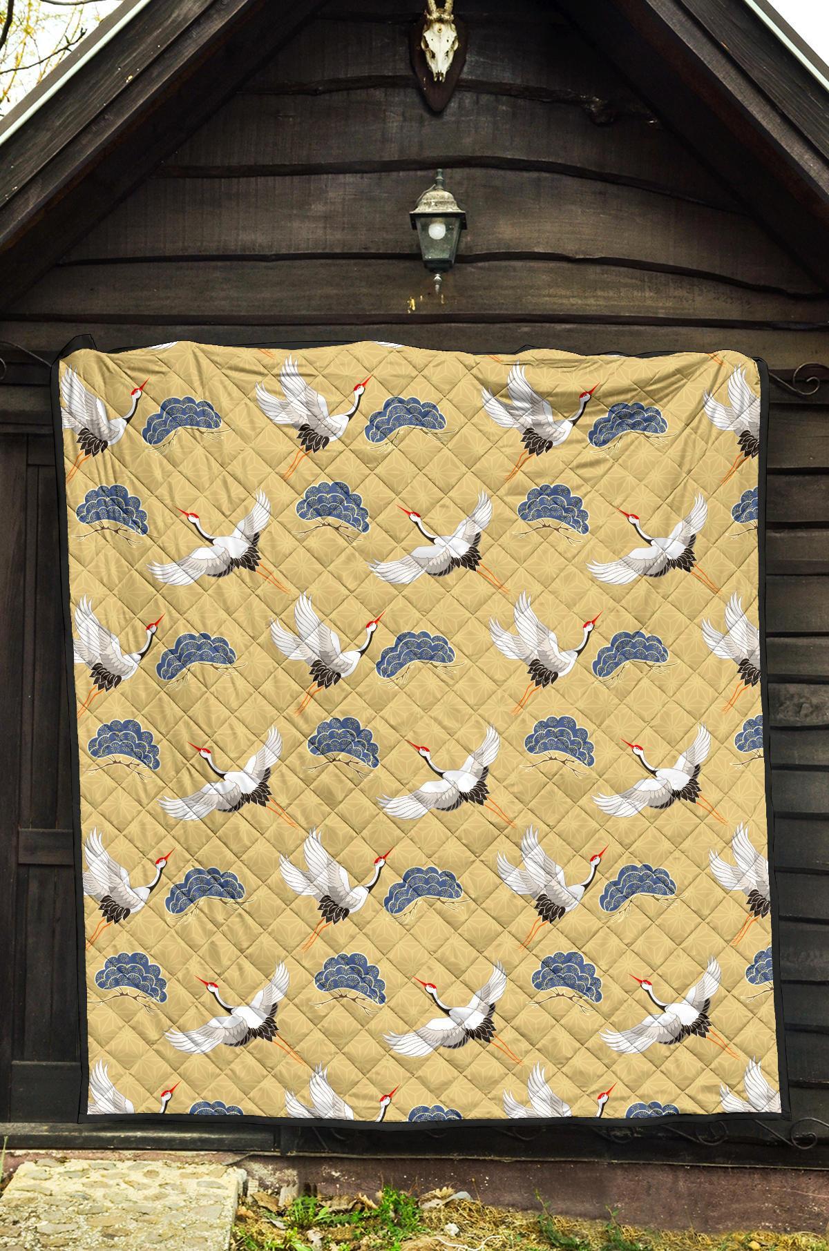 Heron Japanese Pattern Print Quilt-grizzshop