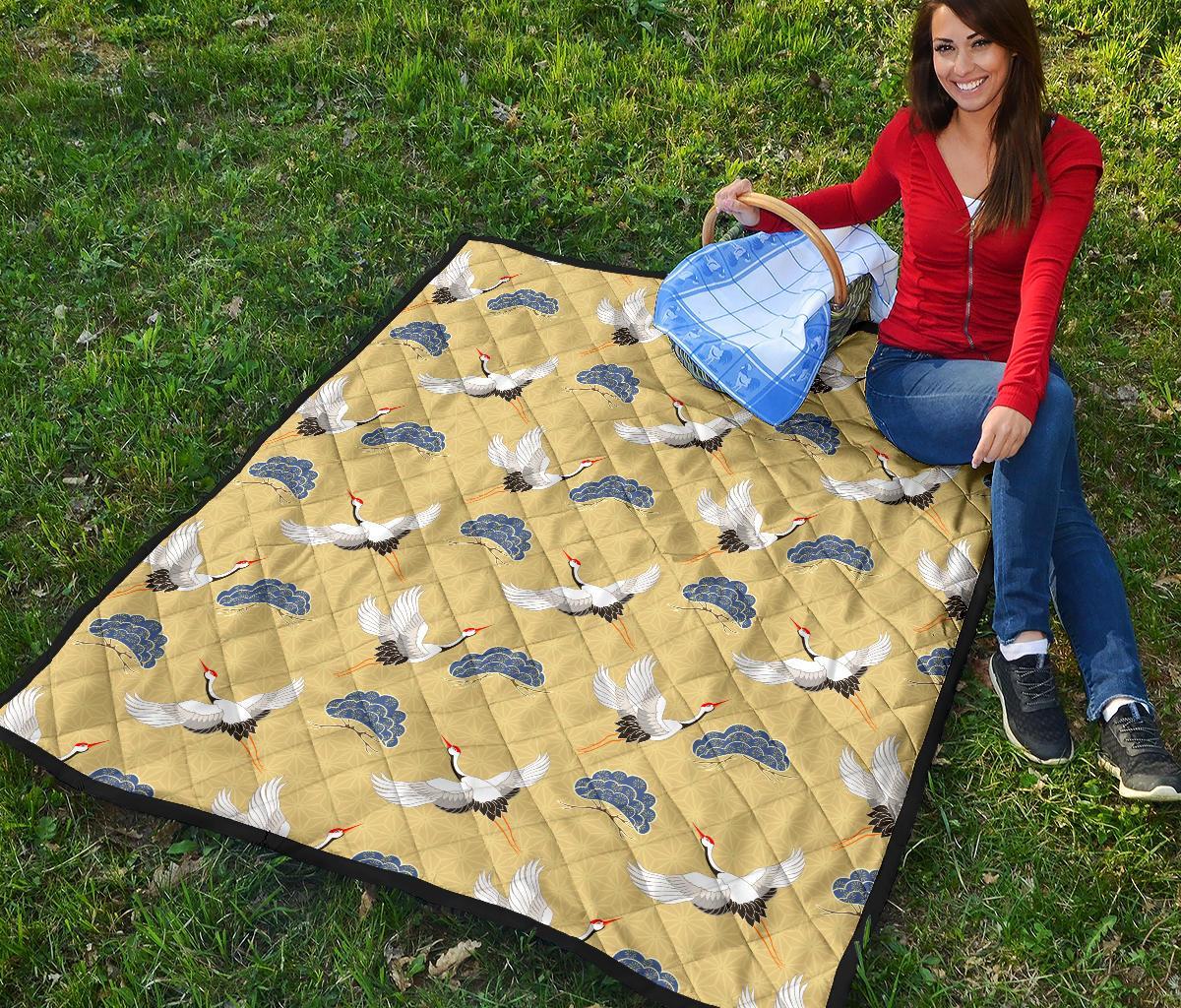 Heron Japanese Pattern Print Quilt-grizzshop