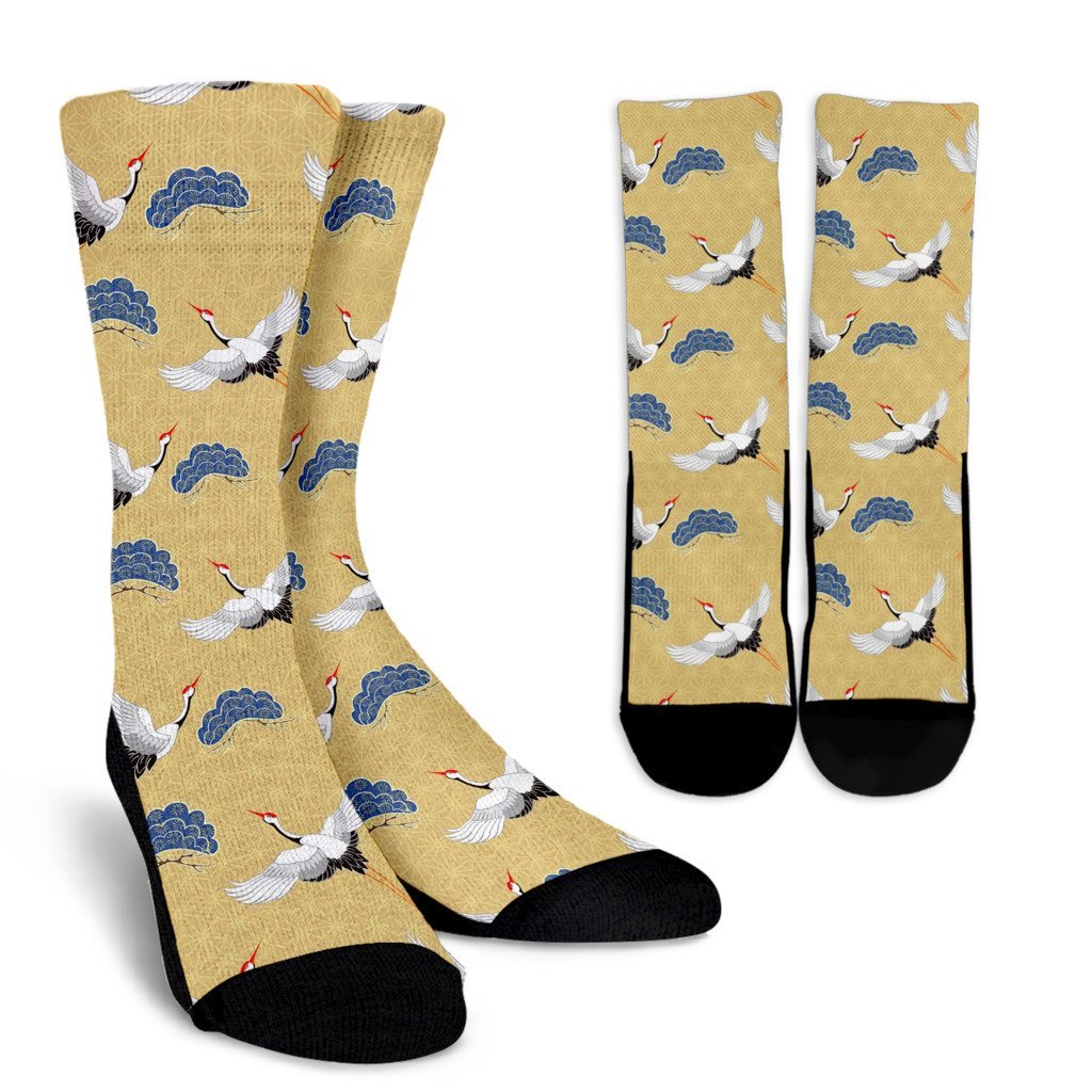 Heron Japanese Pattern Print Unisex Crew Socks-grizzshop