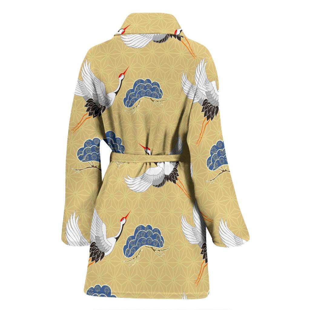 Heron Japanese Pattern Print Women Long Robe-grizzshop