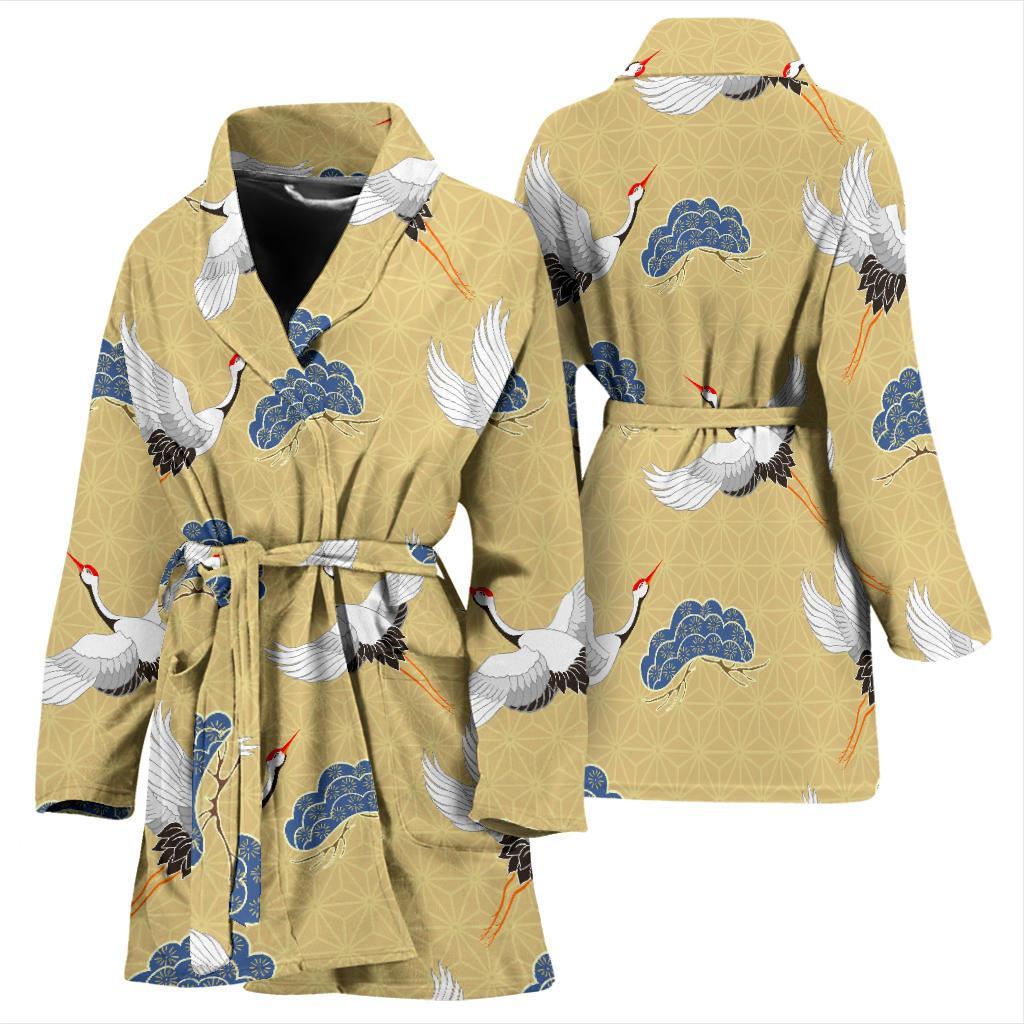 Heron Japanese Pattern Print Women Long Robe-grizzshop