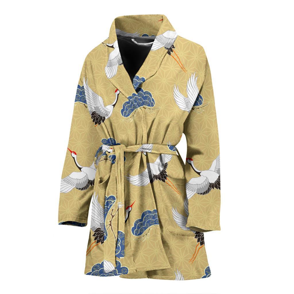 Heron Japanese Pattern Print Women Long Robe-grizzshop