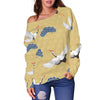 Heron Japanese Pattern Print Women Off Shoulder Sweatshirt-grizzshop