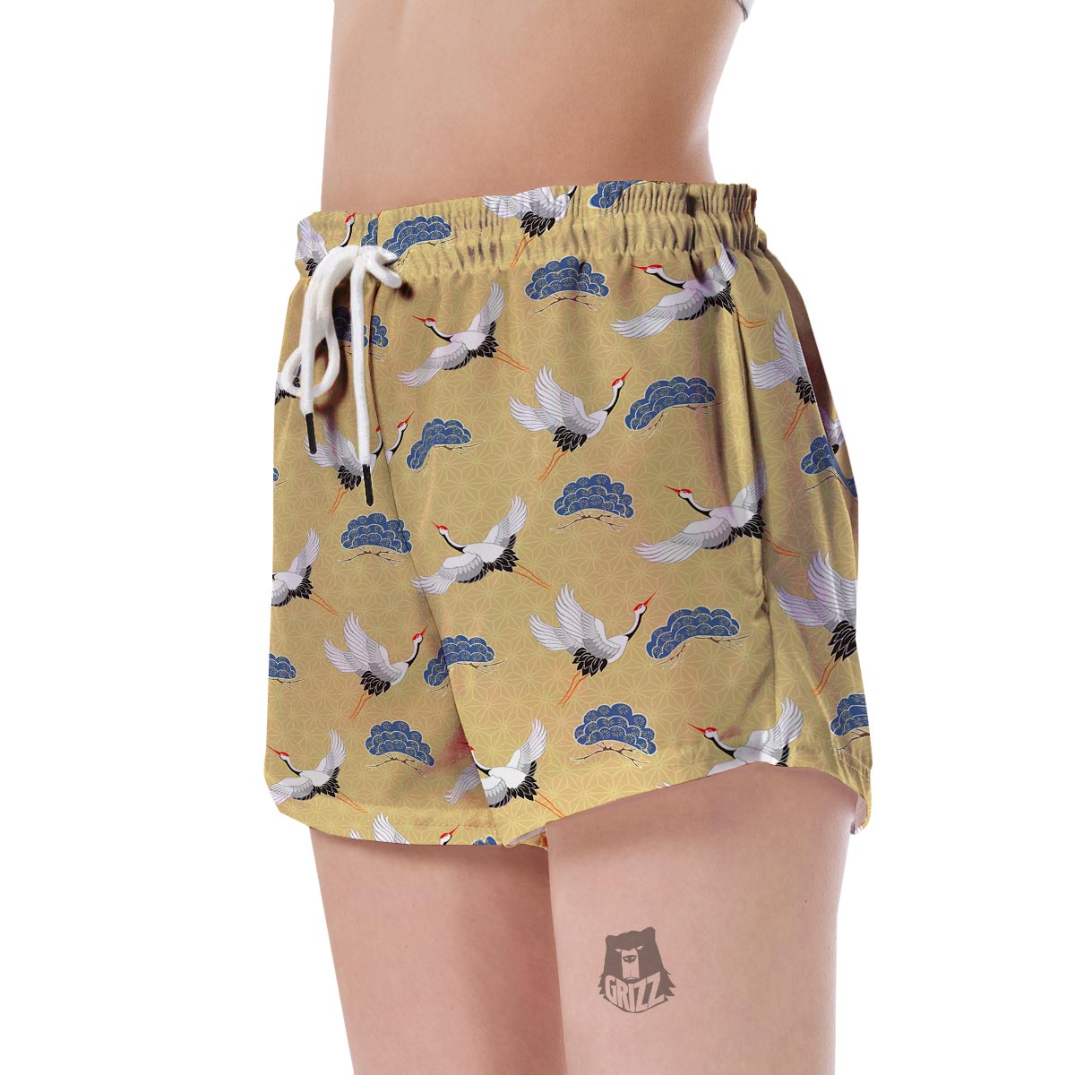 Heron Japanese Pattern Print Women's Shorts-grizzshop