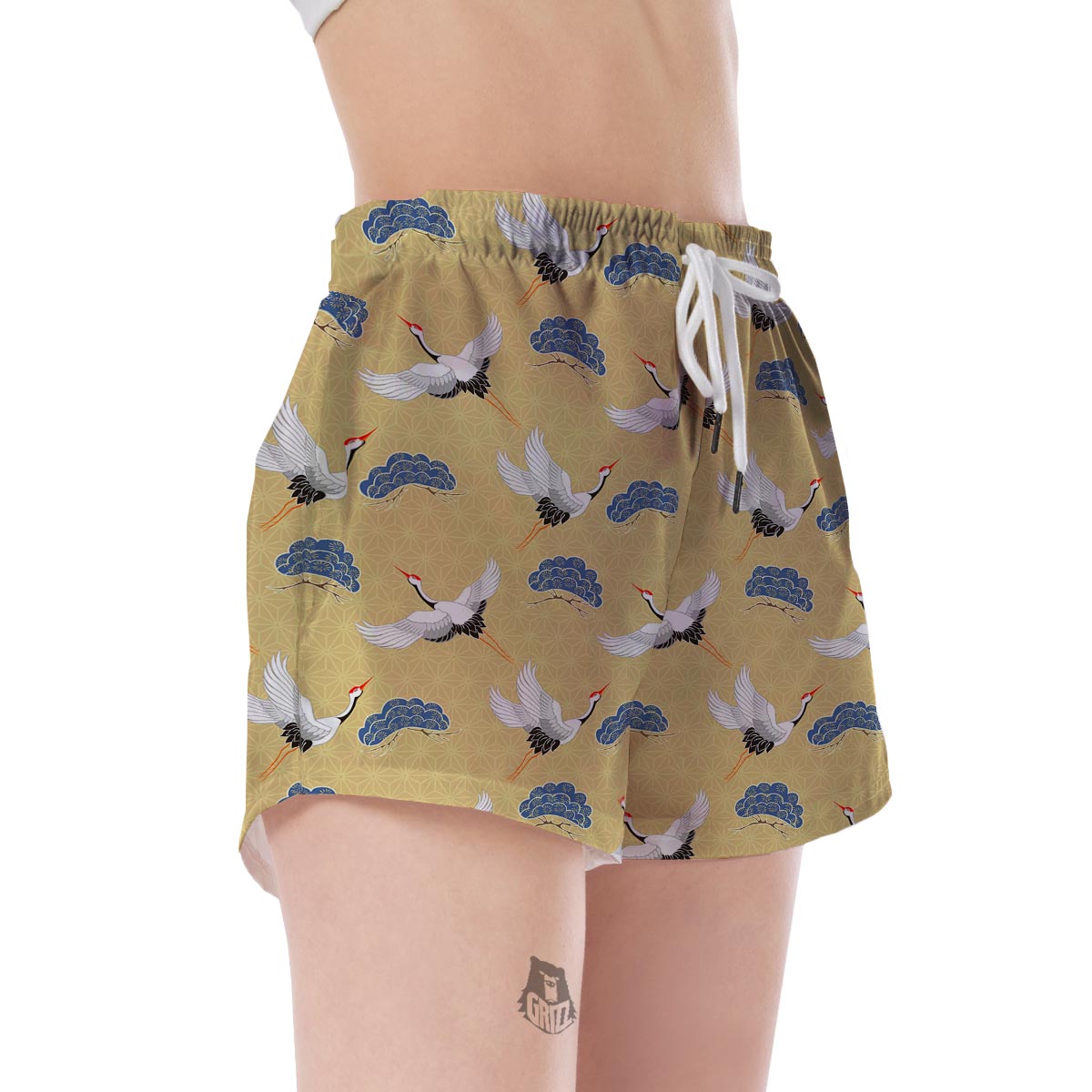 Heron Japanese Pattern Print Women's Shorts-grizzshop