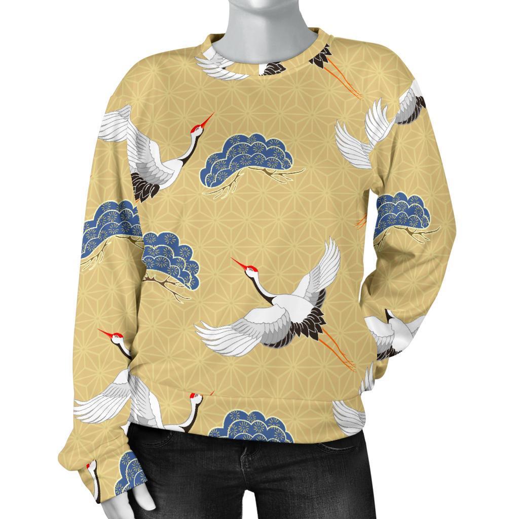 Heron Japanese Pattern Print Women's Sweatshirt-grizzshop