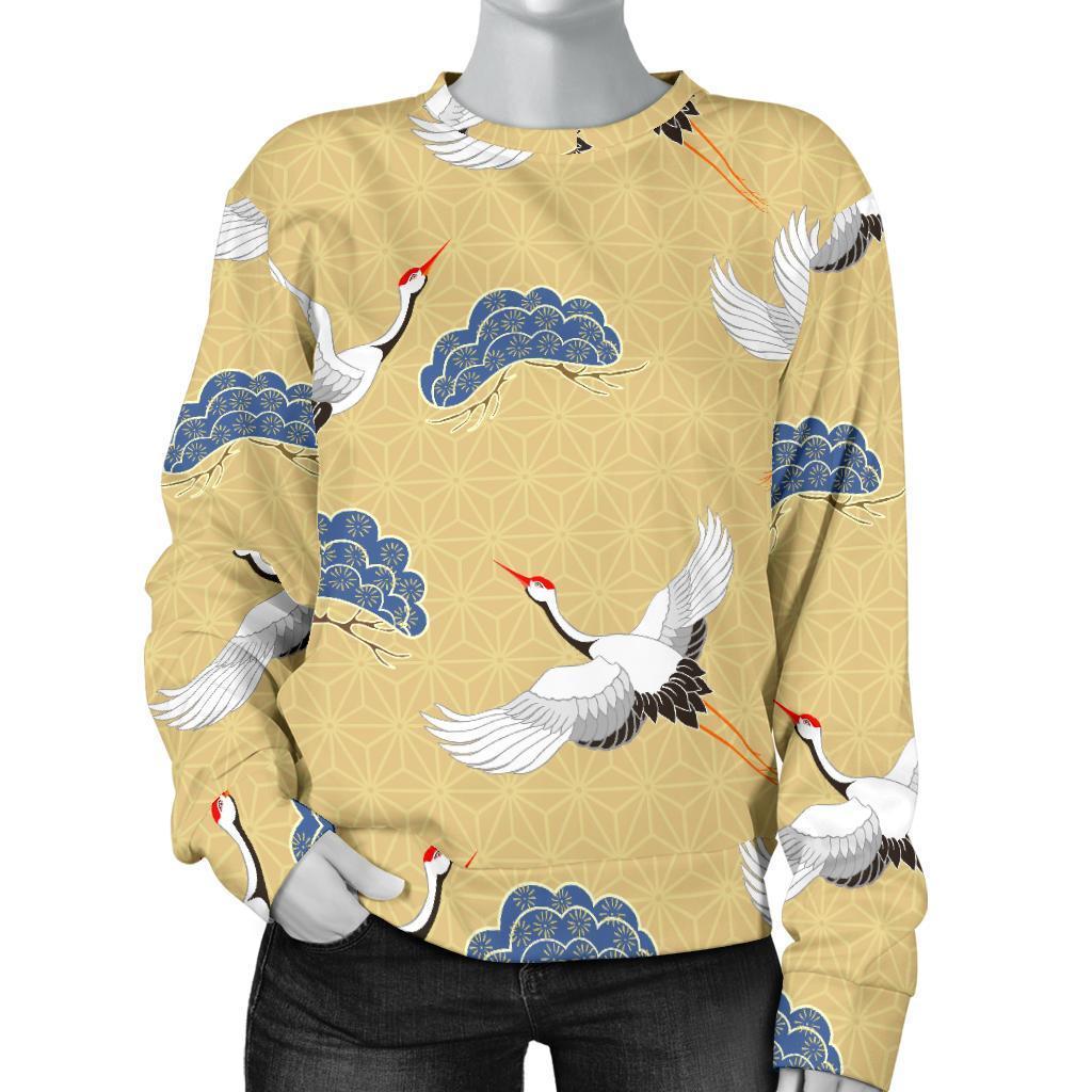 Heron Japanese Pattern Print Women's Sweatshirt-grizzshop