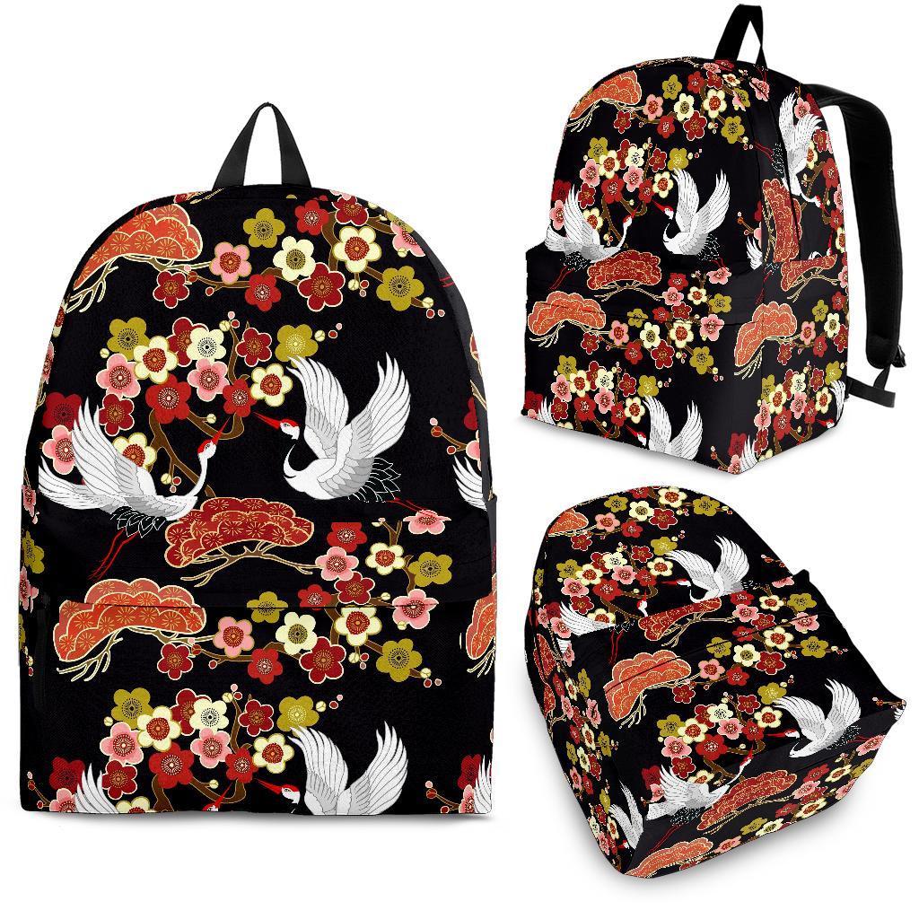 Heron Japanese Print Pattern Backpack-grizzshop