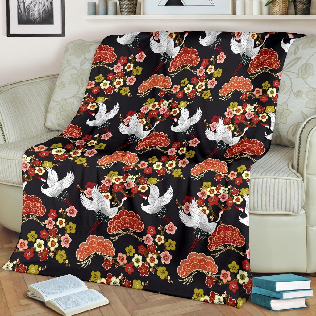 Heron Japanese Print Pattern Blanket-grizzshop