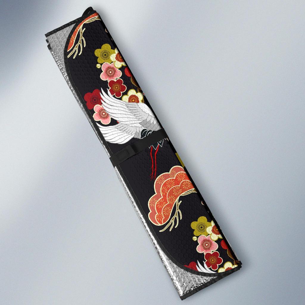Heron Japanese Print Pattern Car Sun Shade-grizzshop