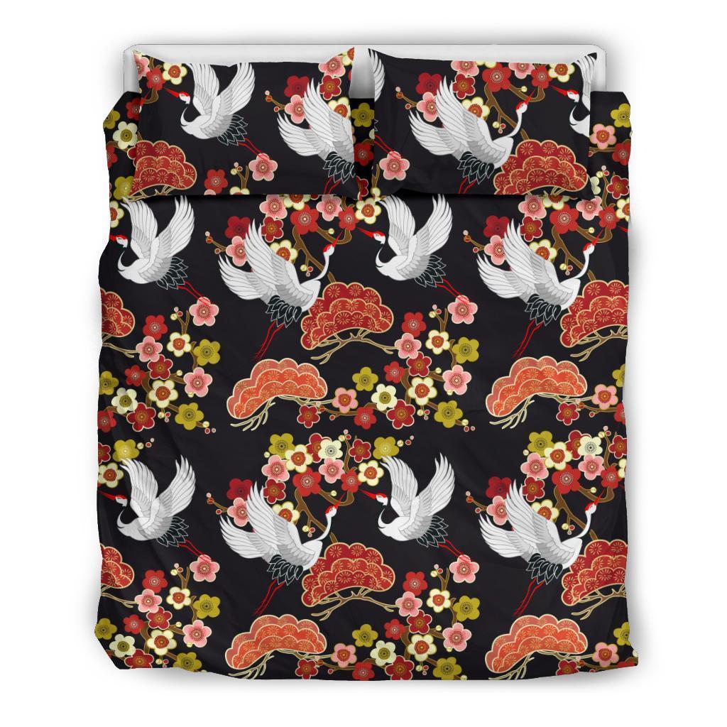 Heron Japanese Print Pattern Duvet Cover Bedding Set-grizzshop