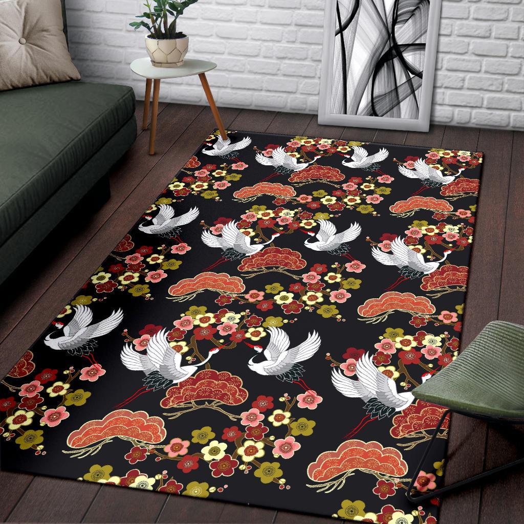 Heron Japanese Print Pattern Floor Mat-grizzshop