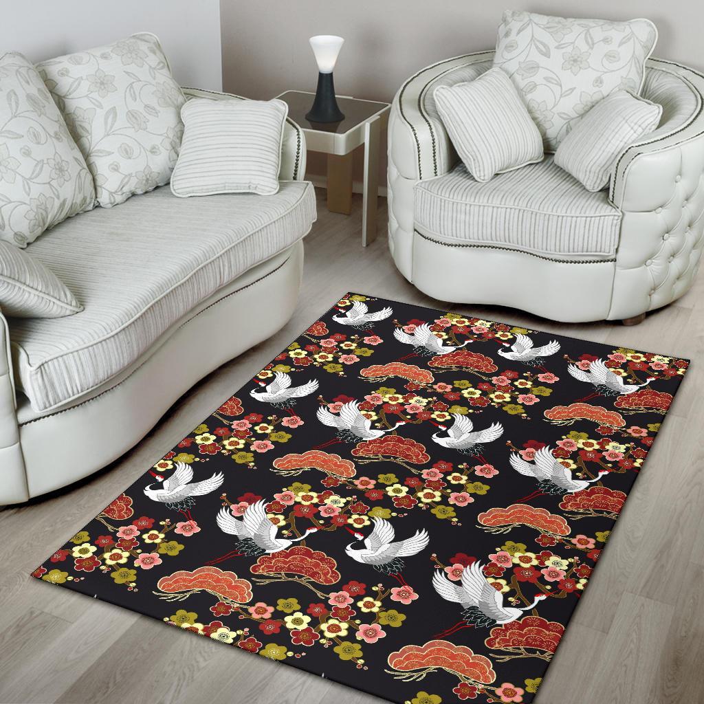 Heron Japanese Print Pattern Floor Mat-grizzshop