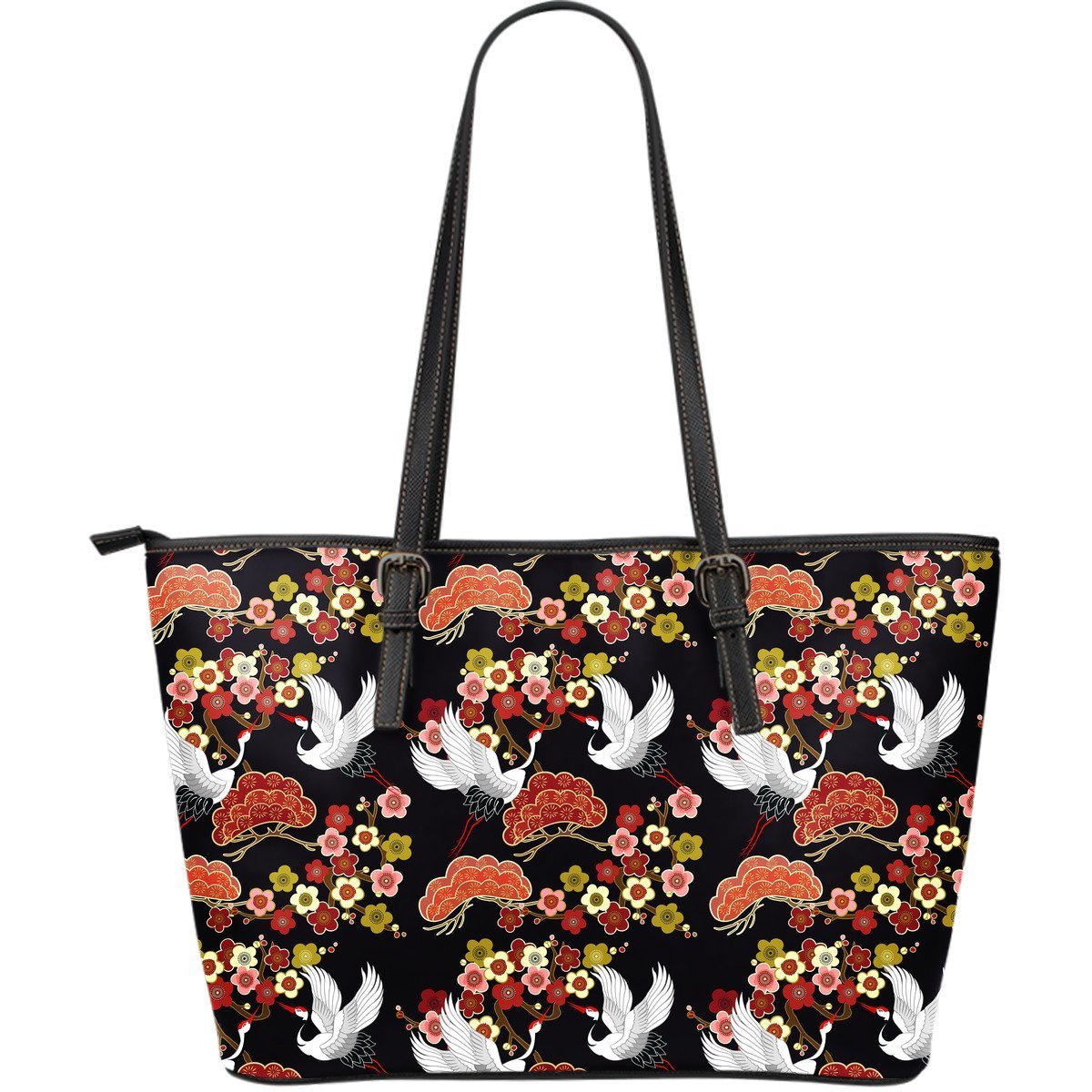 Heron Japanese Print Pattern Leather Tote Bag-grizzshop