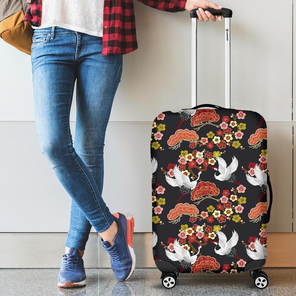 Heron Japanese Print Pattern Luggage Cover Protector-grizzshop