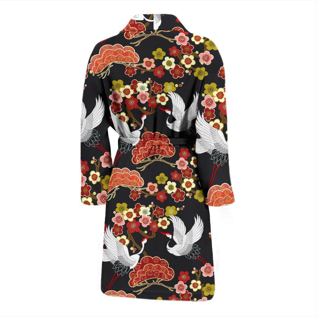 Heron Japanese Print Pattern Men Long Robe-grizzshop