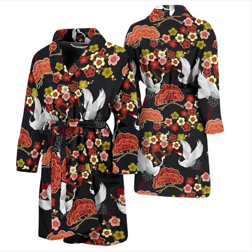 Heron Japanese Print Pattern Men Long Robe-grizzshop