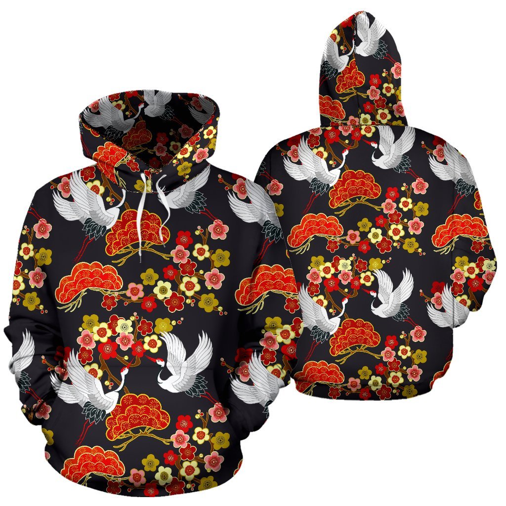 Heron Japanese Print Pattern Men Women Pullover Hoodie-grizzshop