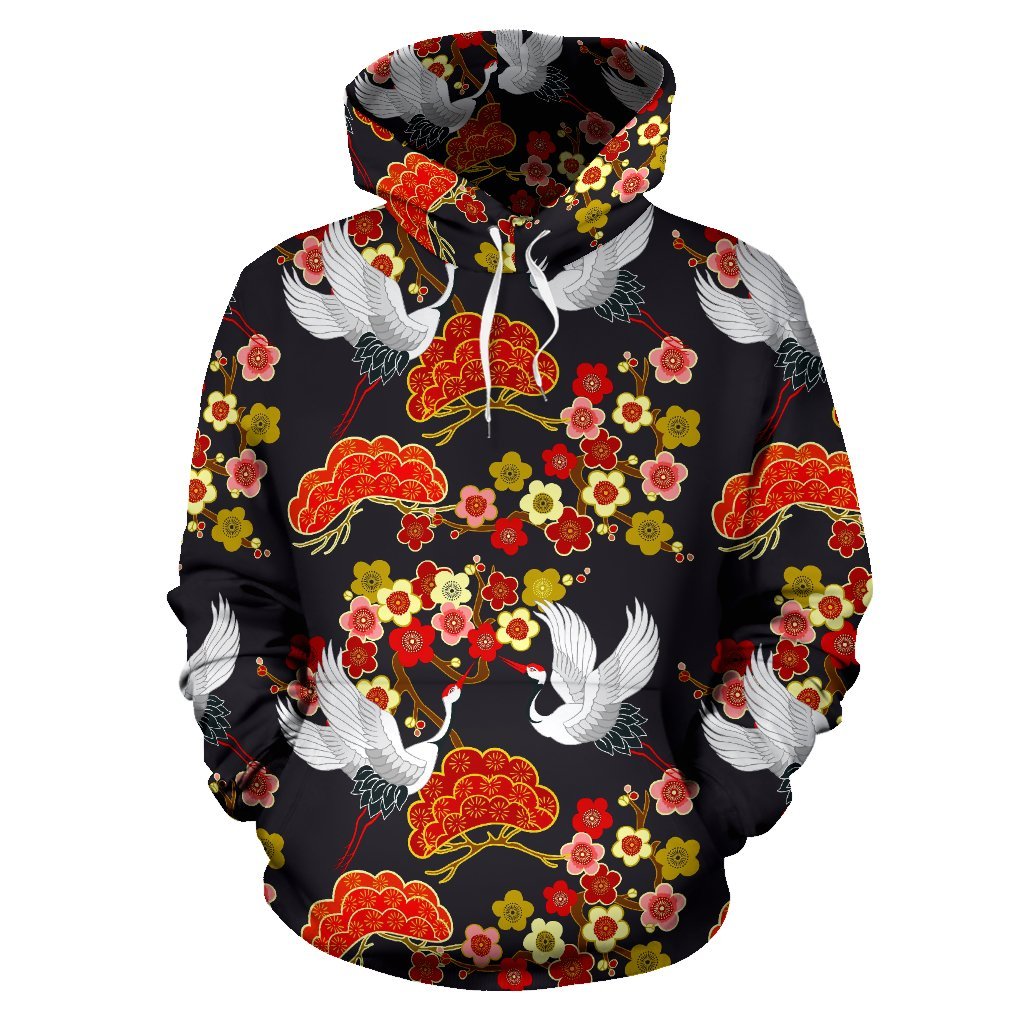 Heron Japanese Print Pattern Men Women Pullover Hoodie-grizzshop