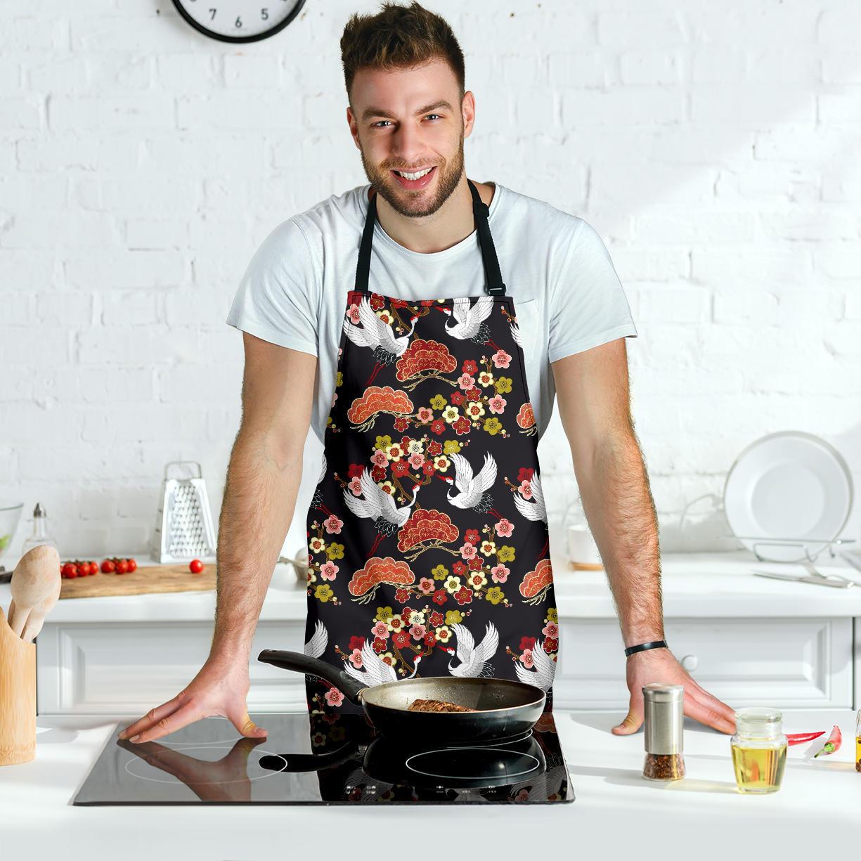 Heron Japanese Print Pattern Men's Apron-grizzshop