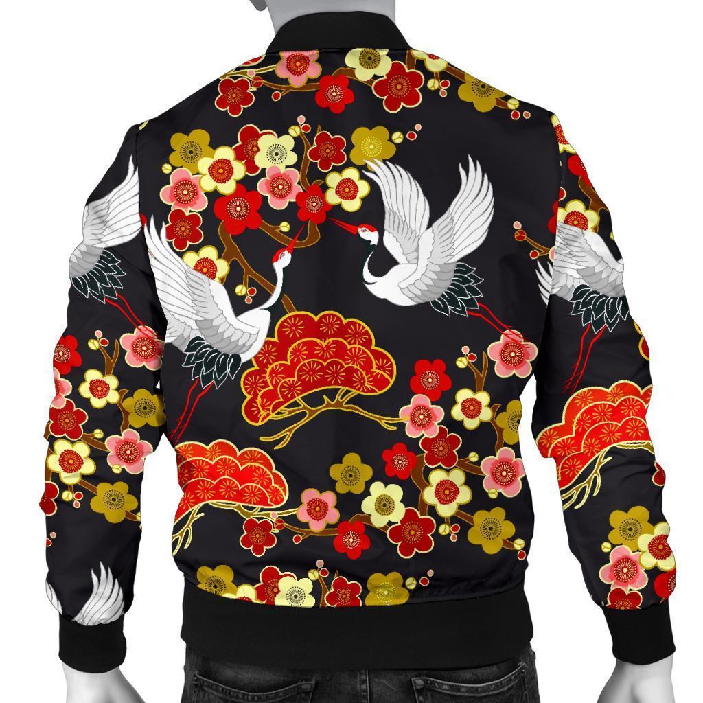 Heron Japanese Print Pattern Men's Bomber Jacket-grizzshop