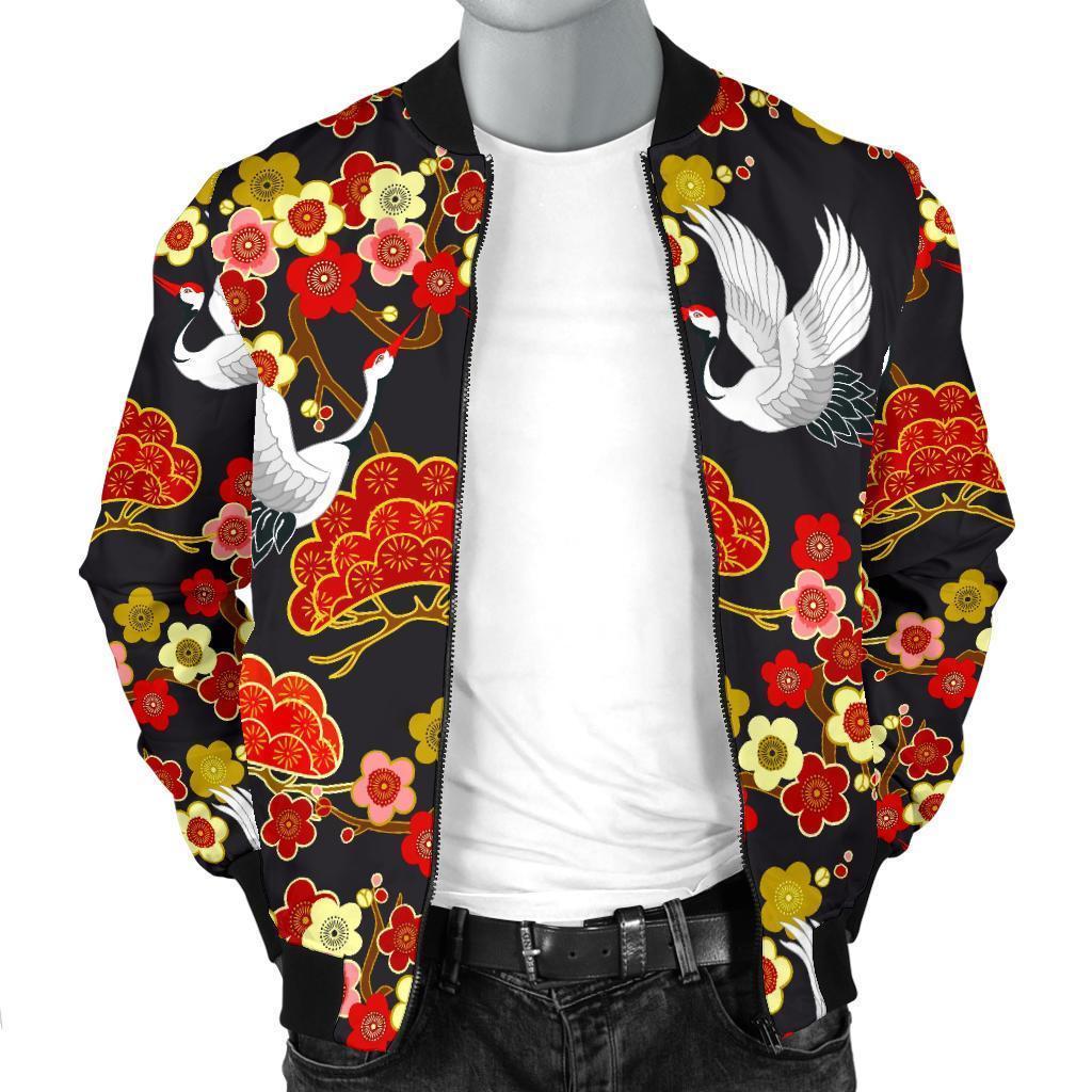 Heron Japanese Print Pattern Men's Bomber Jacket-grizzshop