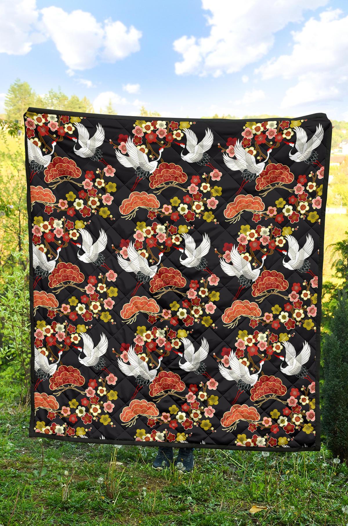 Heron Japanese Print Pattern Quilt-grizzshop