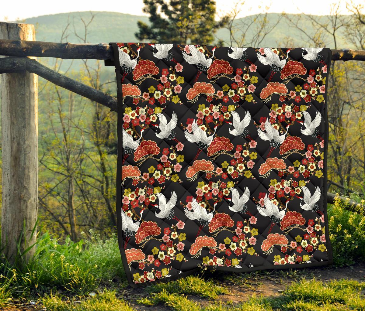 Heron Japanese Print Pattern Quilt-grizzshop