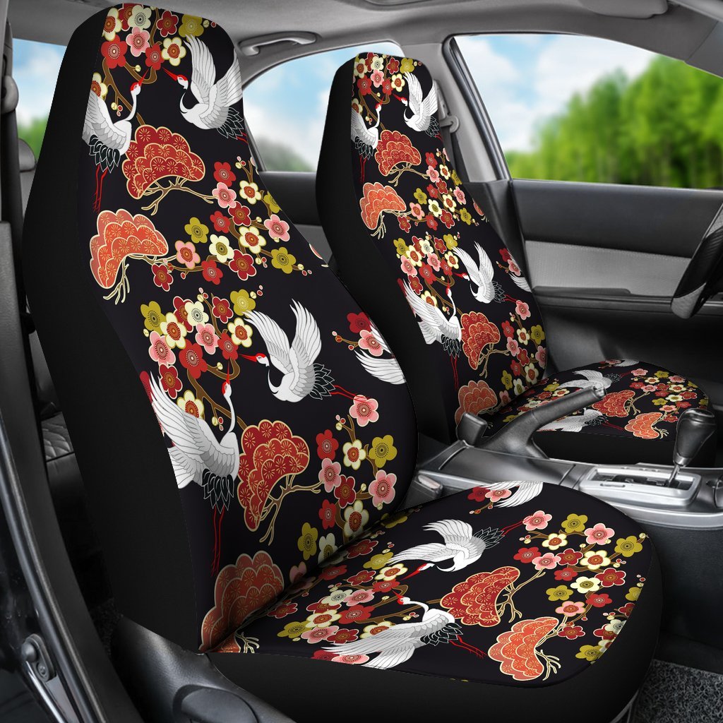 Heron Japanese Print Pattern Universal Fit Car Seat Covers-grizzshop