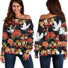 Heron Japanese Print Pattern Women Off Shoulder Sweatshirt-grizzshop