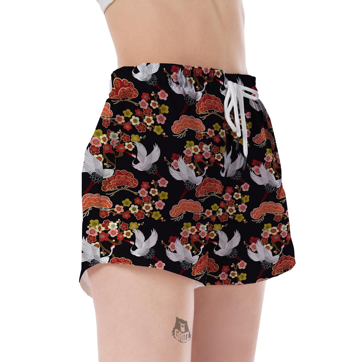 Heron Japanese Print Pattern Women's Shorts-grizzshop