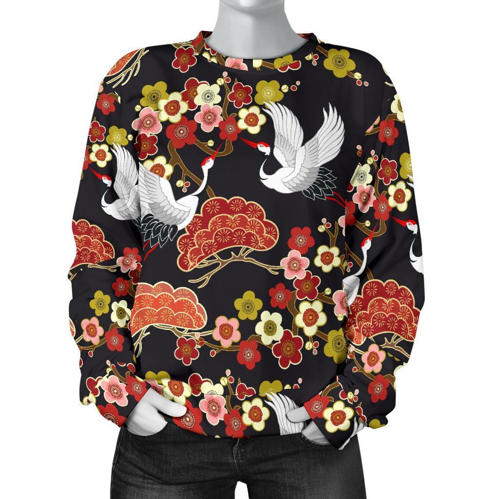 Heron Japanese Print Pattern Women's Sweatshirt-grizzshop