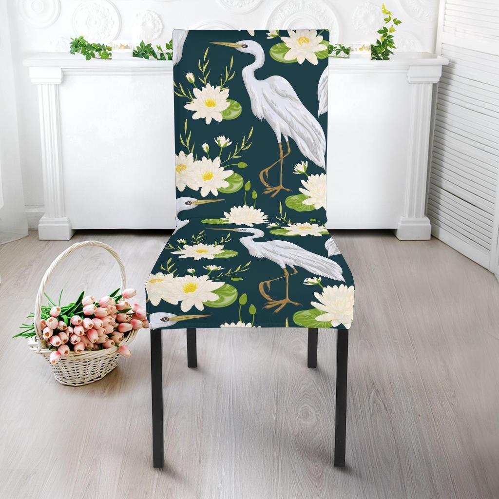 Heron Lotus Pattern Print Chair Cover-grizzshop