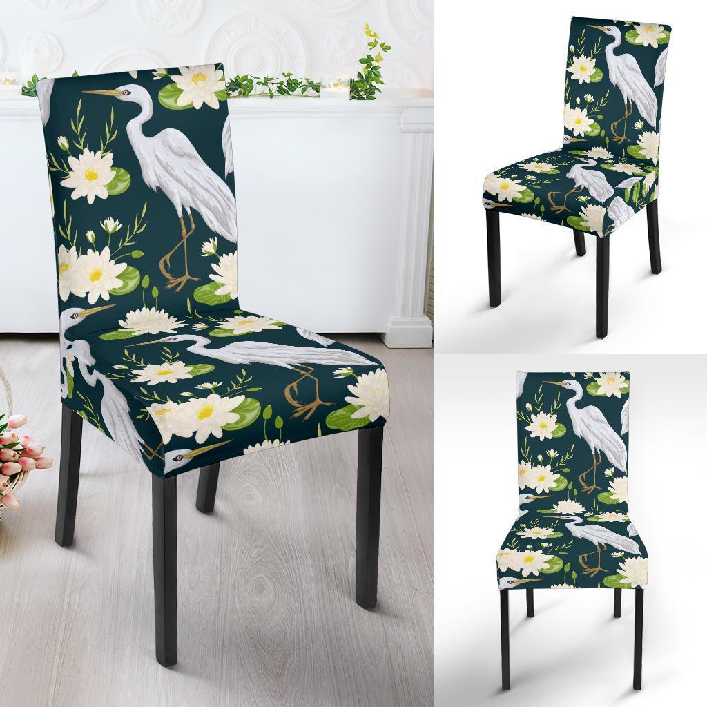 Heron Lotus Pattern Print Chair Cover-grizzshop