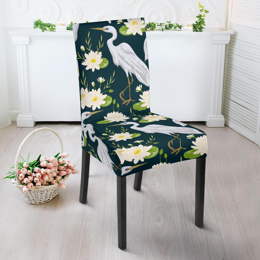 Heron Lotus Pattern Print Chair Cover-grizzshop