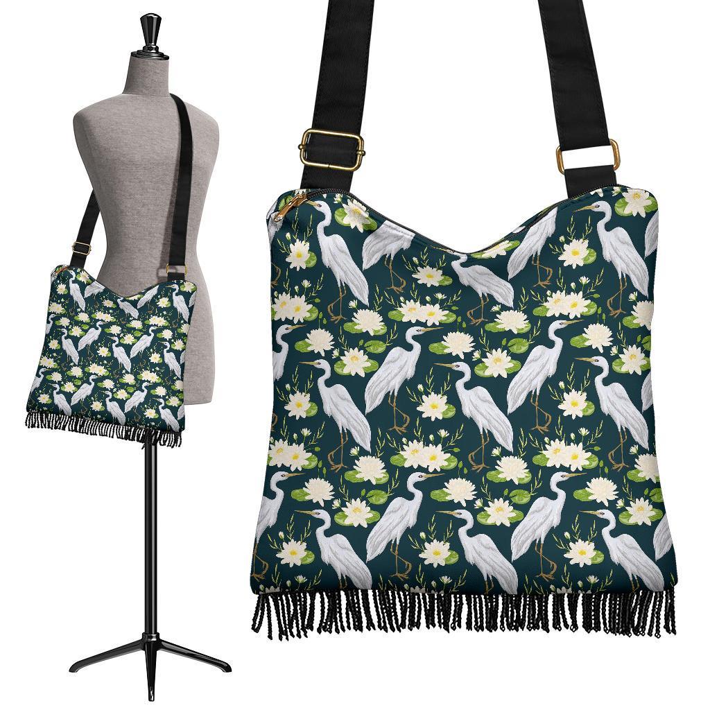 Heron Lotus Pattern Print Crossbody bags-grizzshop