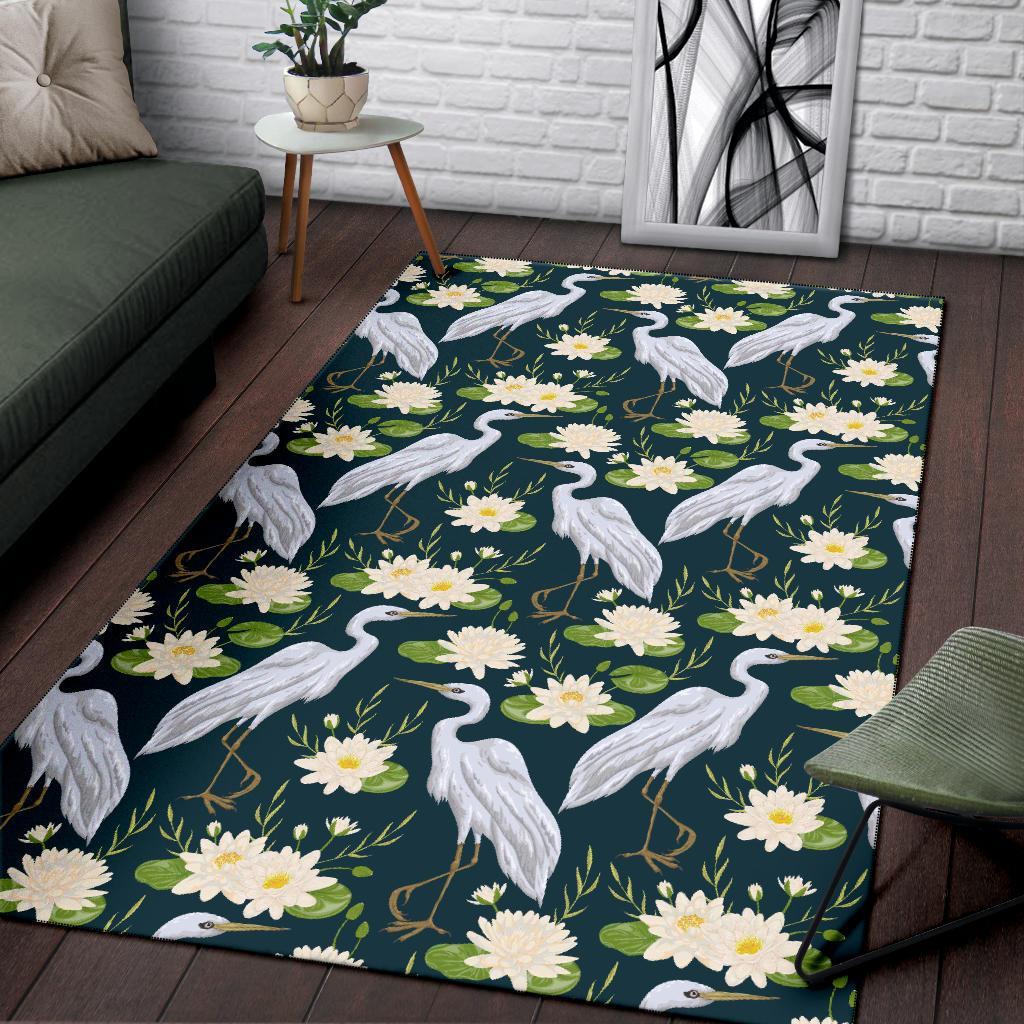 Heron Lotus Pattern Print Floor Mat-grizzshop