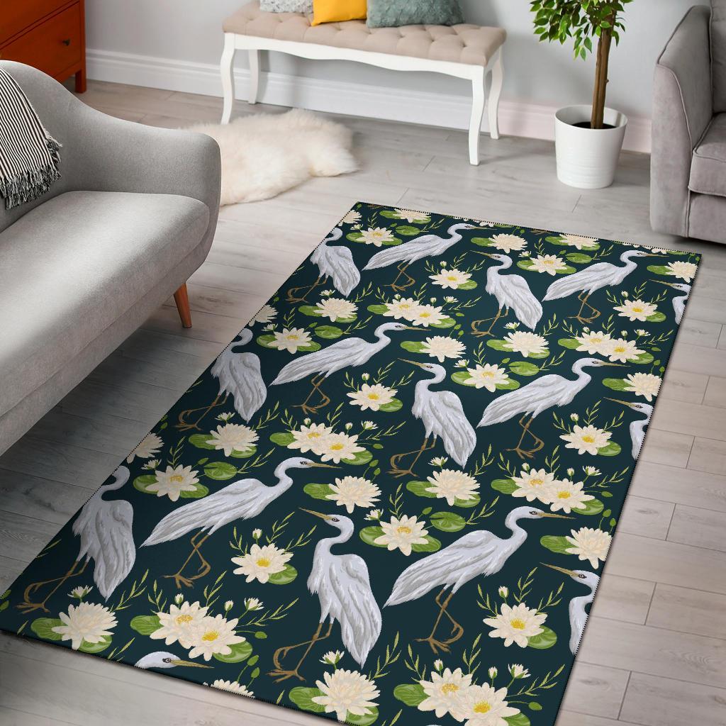 Heron Lotus Pattern Print Floor Mat-grizzshop