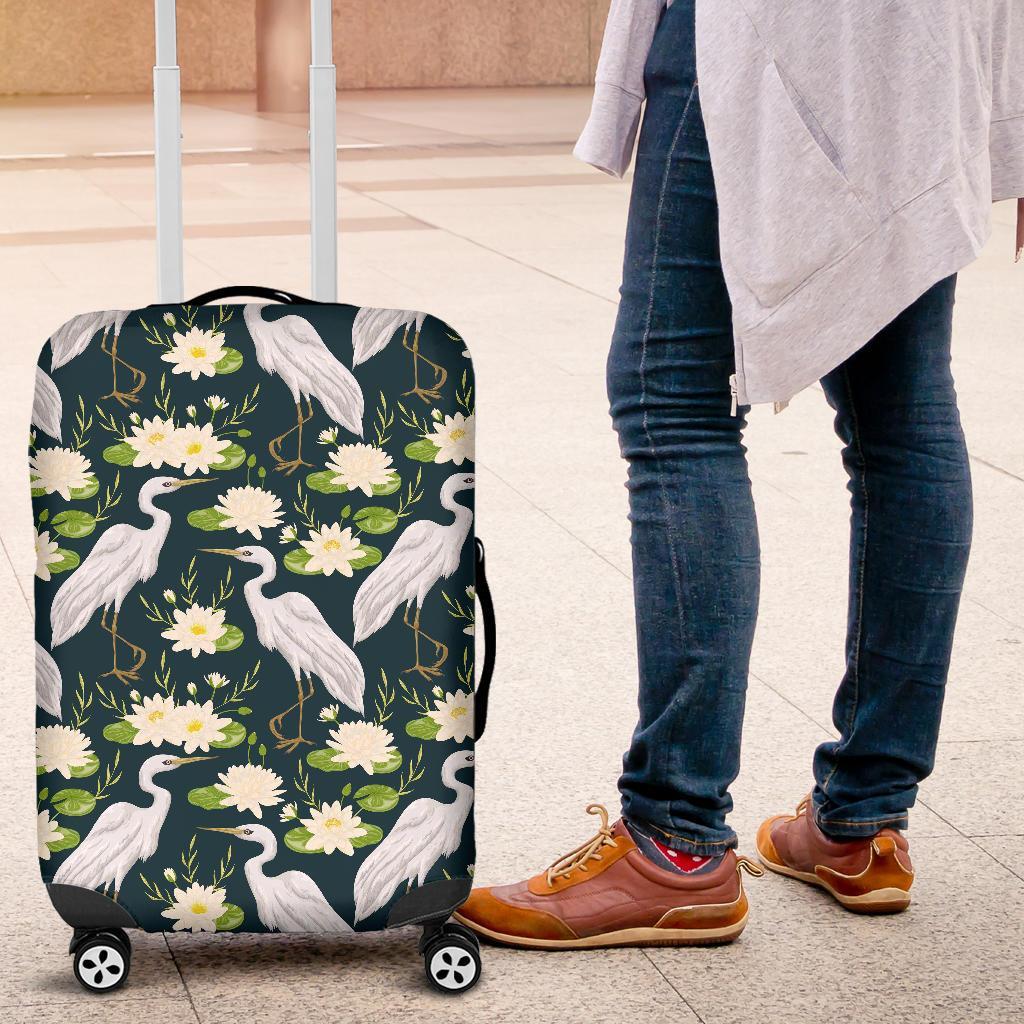 Heron Lotus Pattern Print Luggage Cover Protector-grizzshop