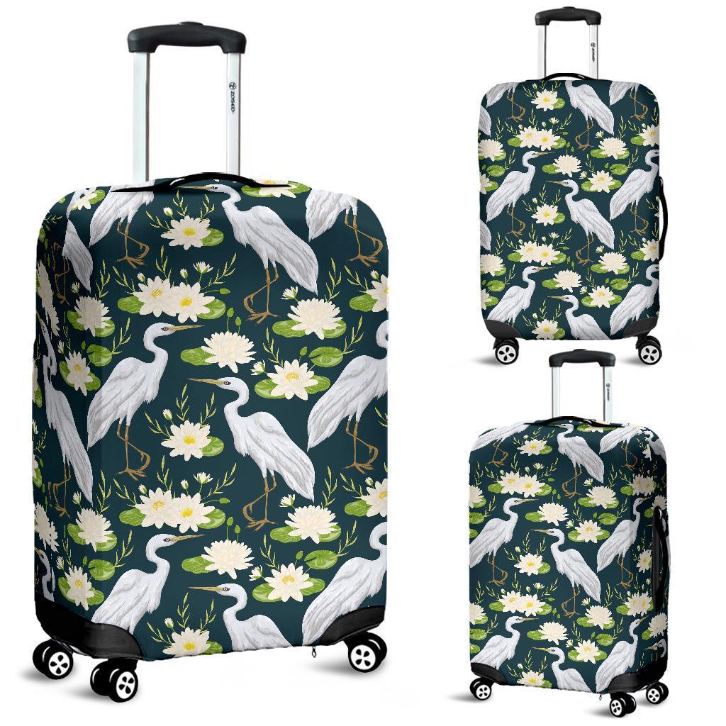 Heron Lotus Pattern Print Luggage Cover Protector-grizzshop