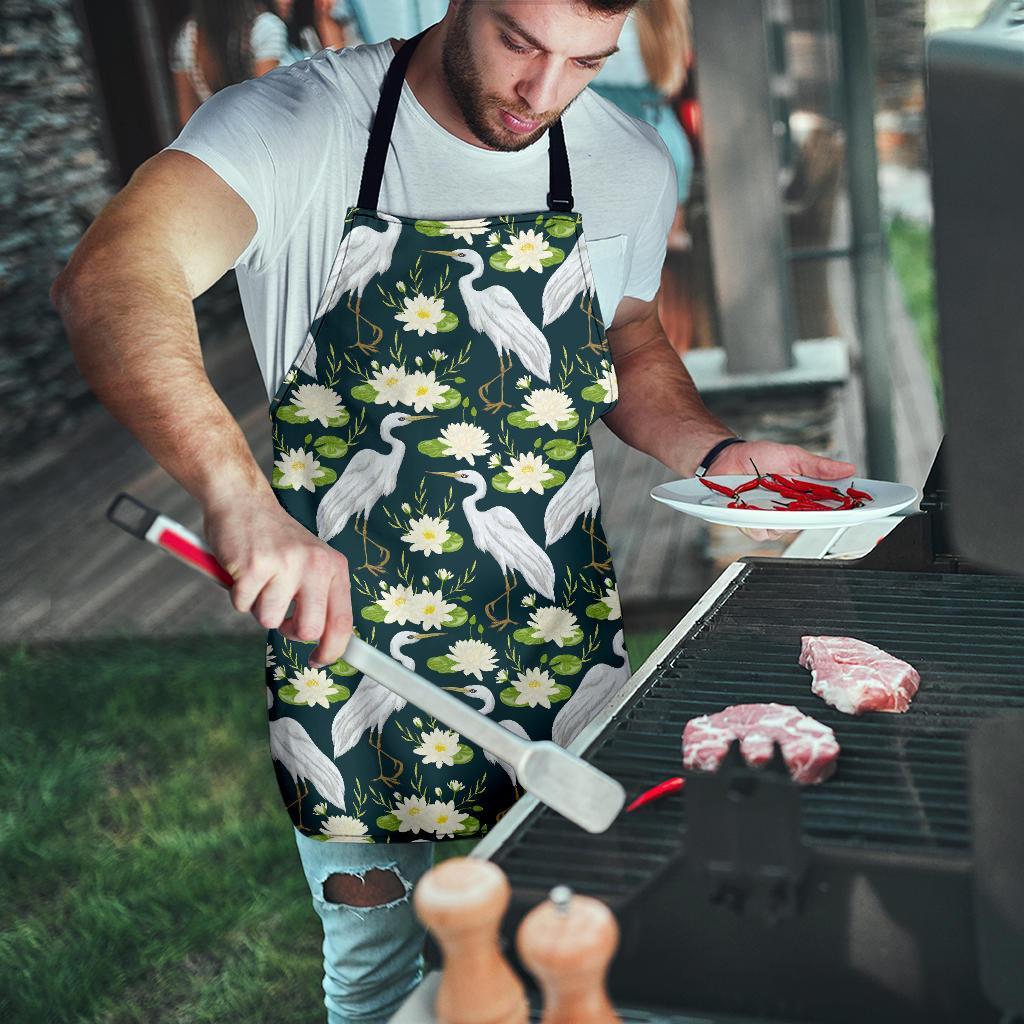 Heron Lotus Pattern Print Men's Apron-grizzshop