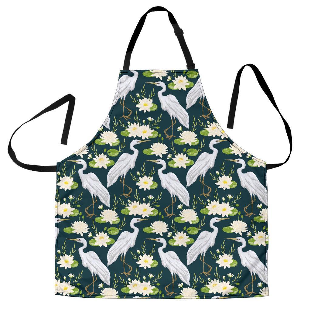 Heron Lotus Pattern Print Men's Apron-grizzshop