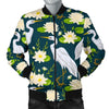 Heron Lotus Pattern Print Men's Bomber Jacket-grizzshop