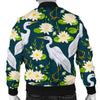 Heron Lotus Pattern Print Men's Bomber Jacket-grizzshop