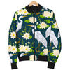 Heron Lotus Pattern Print Men's Bomber Jacket-grizzshop