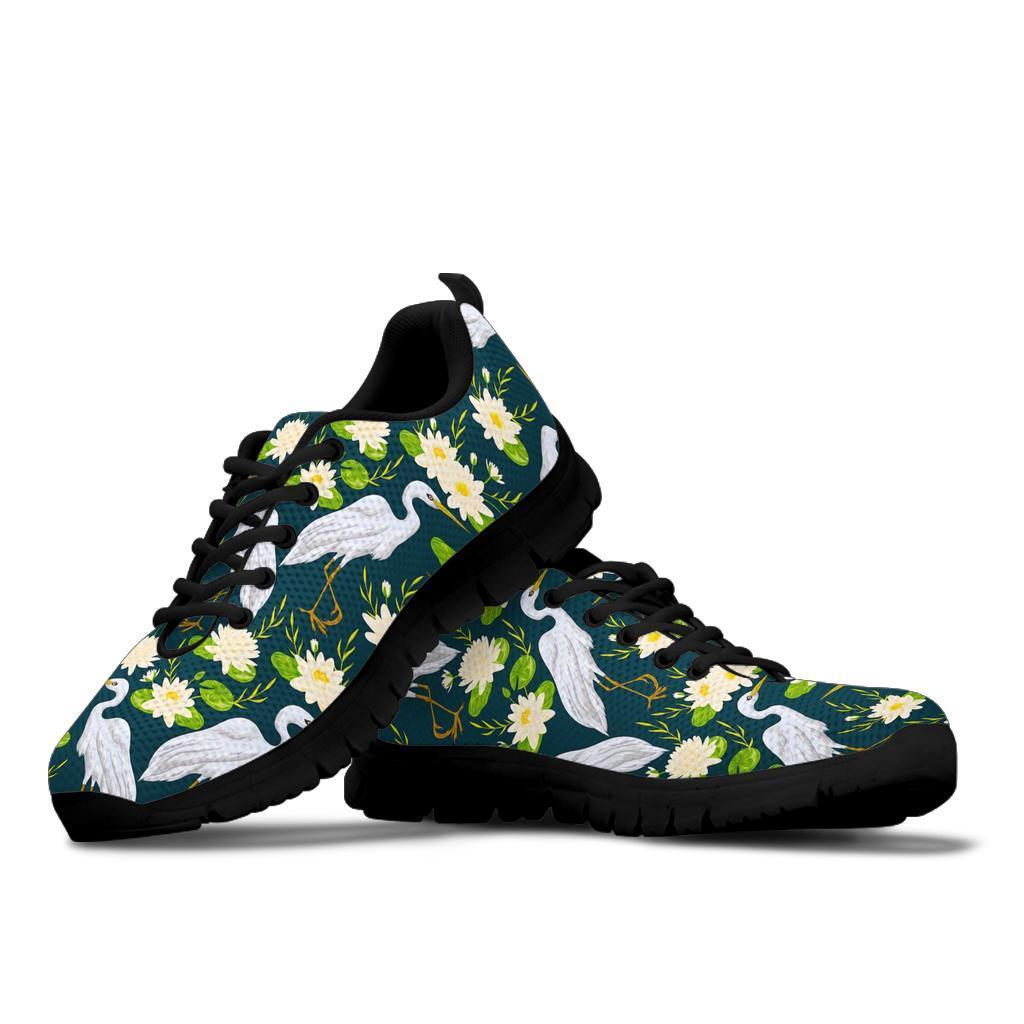 Heron Lotus Pattern Print Sneaker Shoes For Men Women-grizzshop