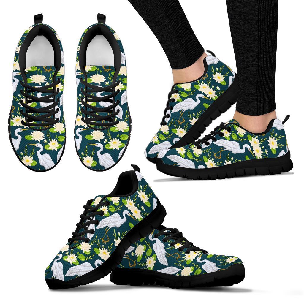 Heron Lotus Pattern Print Sneaker Shoes For Men Women-grizzshop